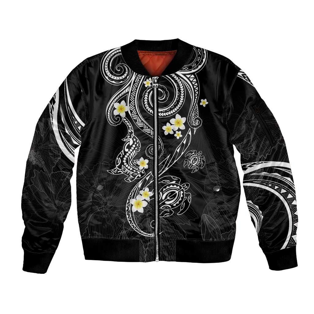 Polynesia Tribal Sleeve Zip Bomber Jacket Tentacles Plumeria
