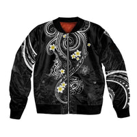 Polynesia Tribal Sleeve Zip Bomber Jacket Tentacles Plumeria