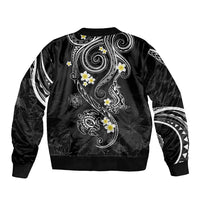 Polynesia Tribal Sleeve Zip Bomber Jacket Tentacles Plumeria