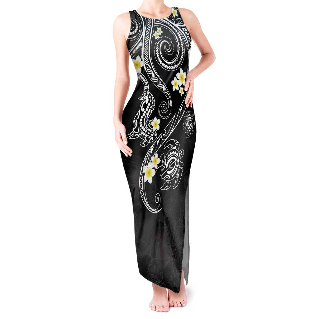 Polynesia Tribal Tank Maxi Dress Tentacles Plumeria LT7 Women Black - Polynesian Pride