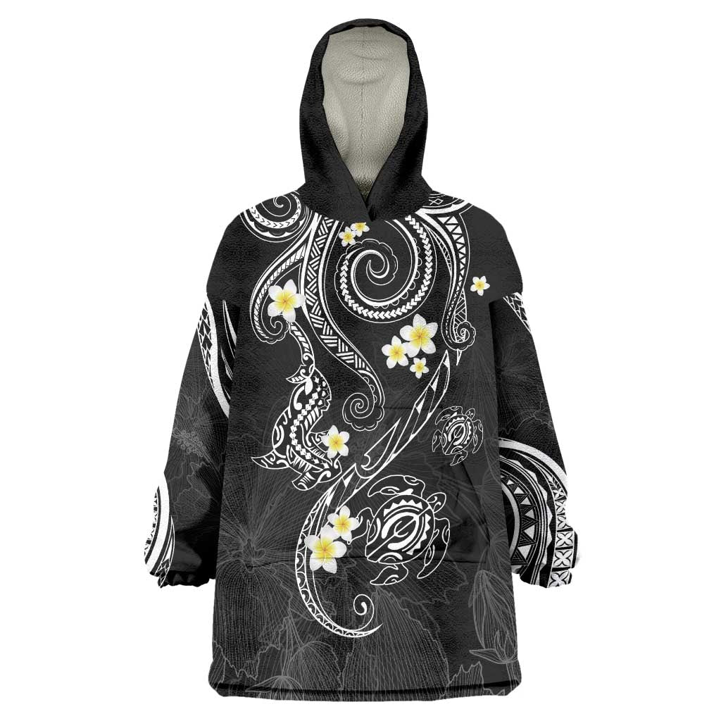Polynesia Tribal Wearable Blanket Hoodie Tentacles Plumeria LT7 One Size Black - Polynesian Pride