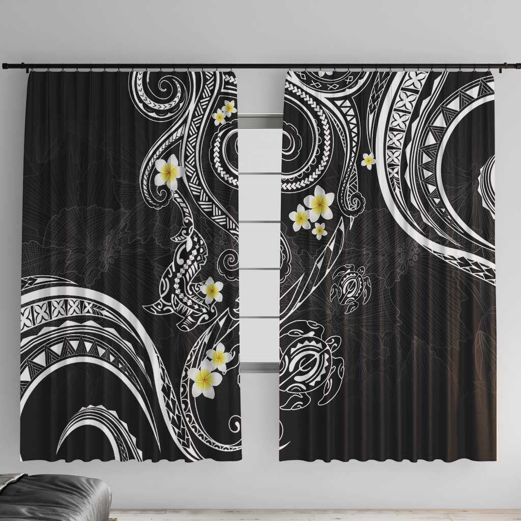 Polynesia Tribal Window Curtain Tentacles Plumeria LT7 With Hooks Black - Polynesian Pride