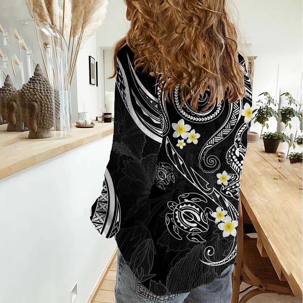 Polynesia Tribal Women Casual Shirt Tentacles Plumeria