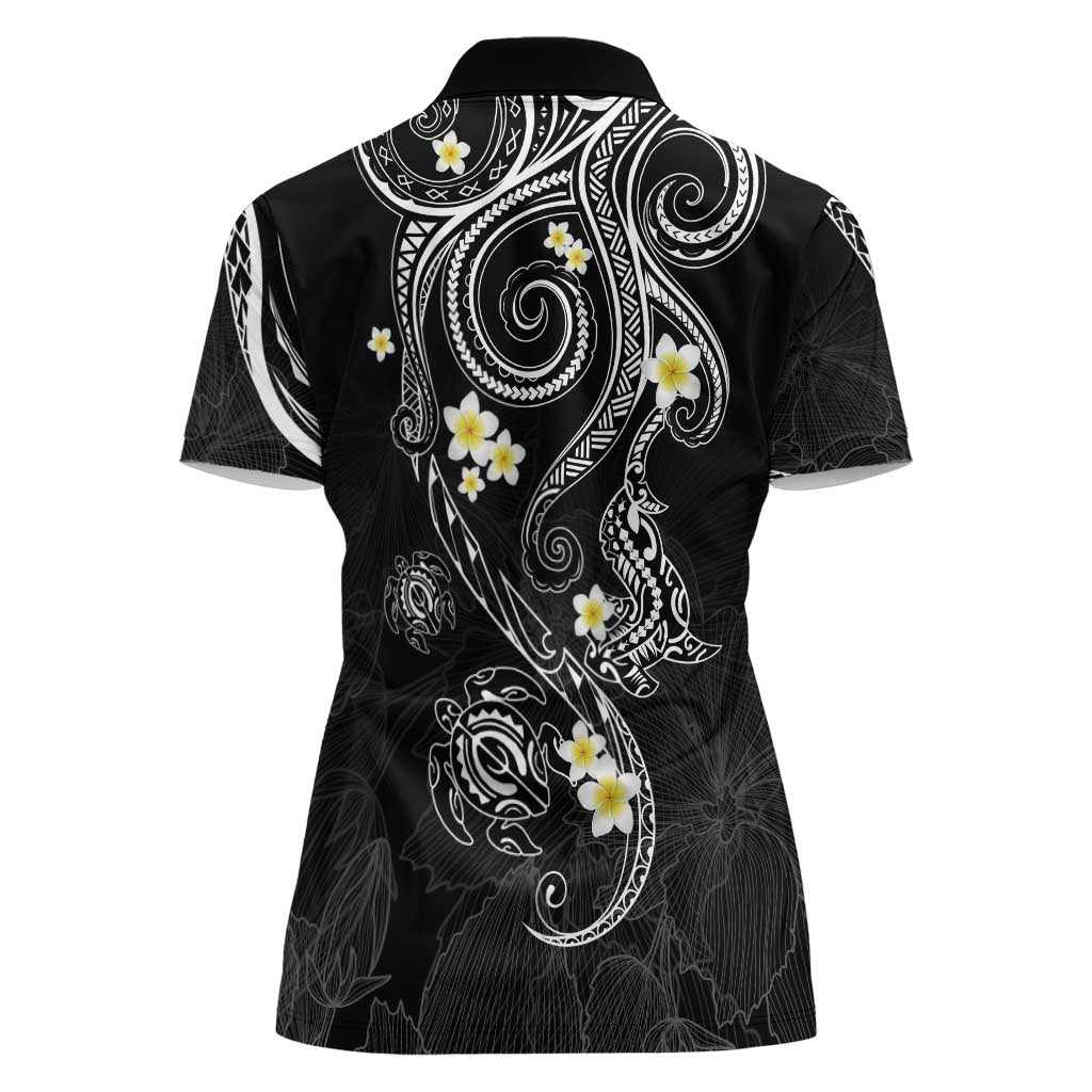 Polynesia Tribal Women Polo Shirt Tentacles Plumeria