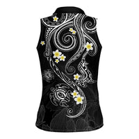 Polynesia Tribal Women Sleeveless Polo Shirt Tentacles Plumeria