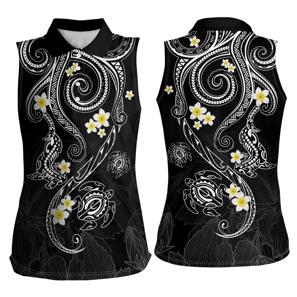 Polynesia Tribal Women Sleeveless Polo Shirt Tentacles Plumeria
