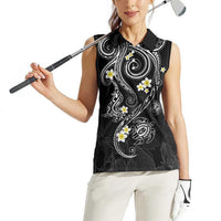 Polynesia Tribal Women Sleeveless Polo Shirt Tentacles Plumeria