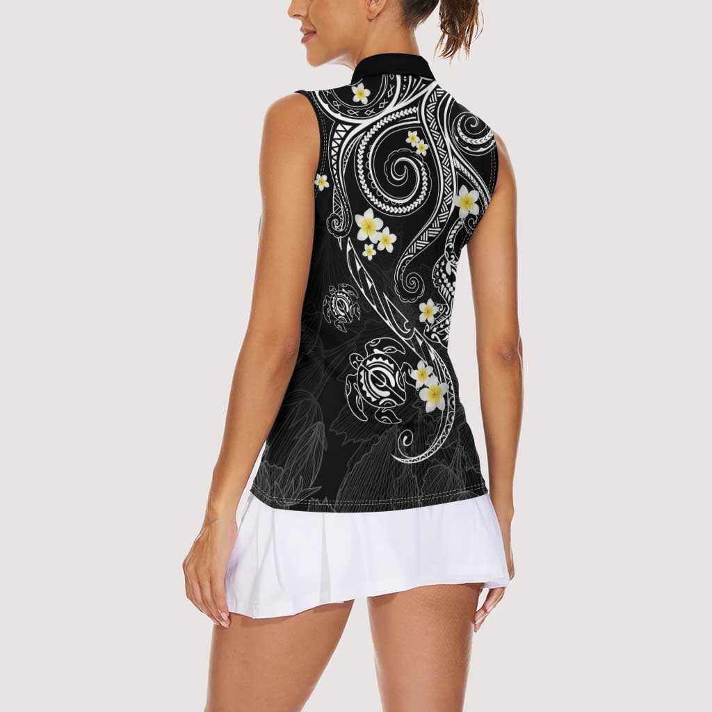 Polynesia Tribal Women Sleeveless Polo Shirt Tentacles Plumeria