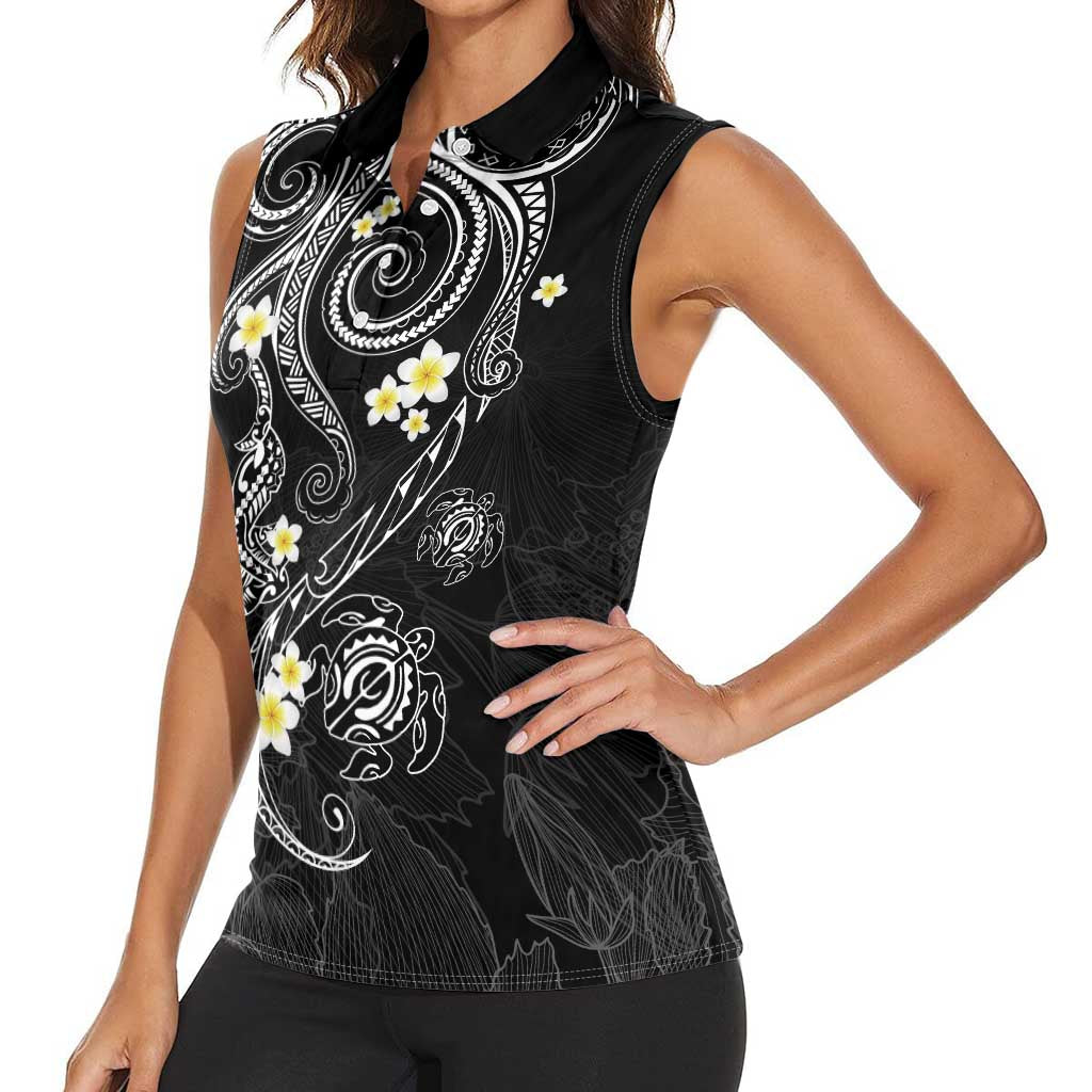 Polynesia Tribal Women Sleeveless Polo Shirt Tentacles Plumeria