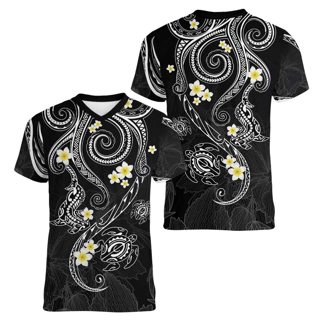 Polynesia Tribal Women V-Neck T-Shirt Tentacles Plumeria LT7 - Polynesian Pride