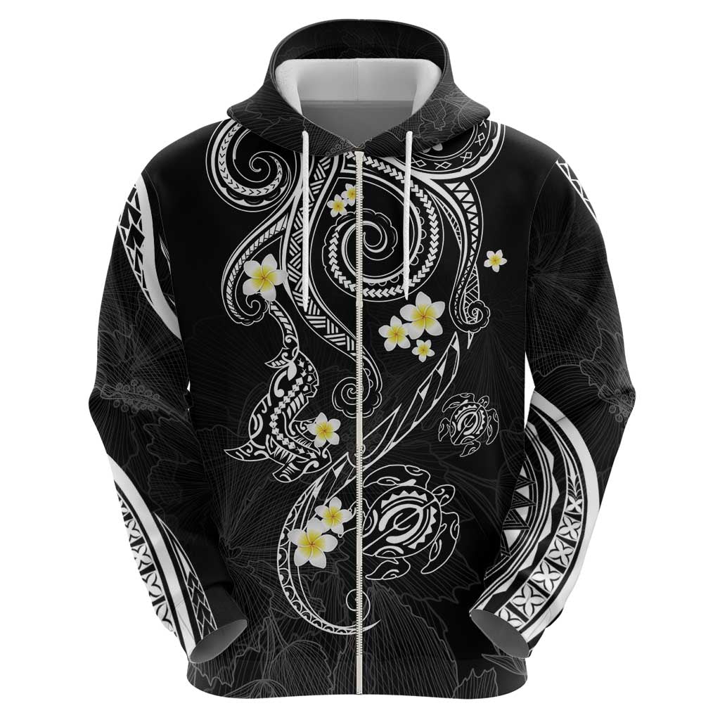 Polynesia Tribal Zip Hoodie Tentacles Plumeria