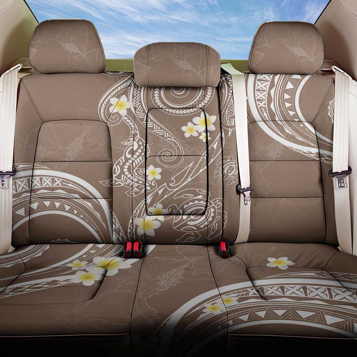 Polynesia Tribal Back Car Seat Cover Mocha Plumeria Tentacles