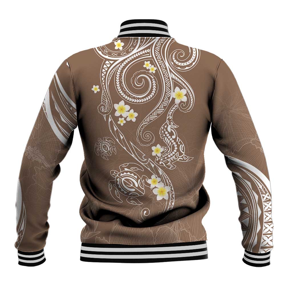 Polynesia Tribal Baseball Jacket Mocha Plumeria Tentacles LT7 - Polynesian Pride