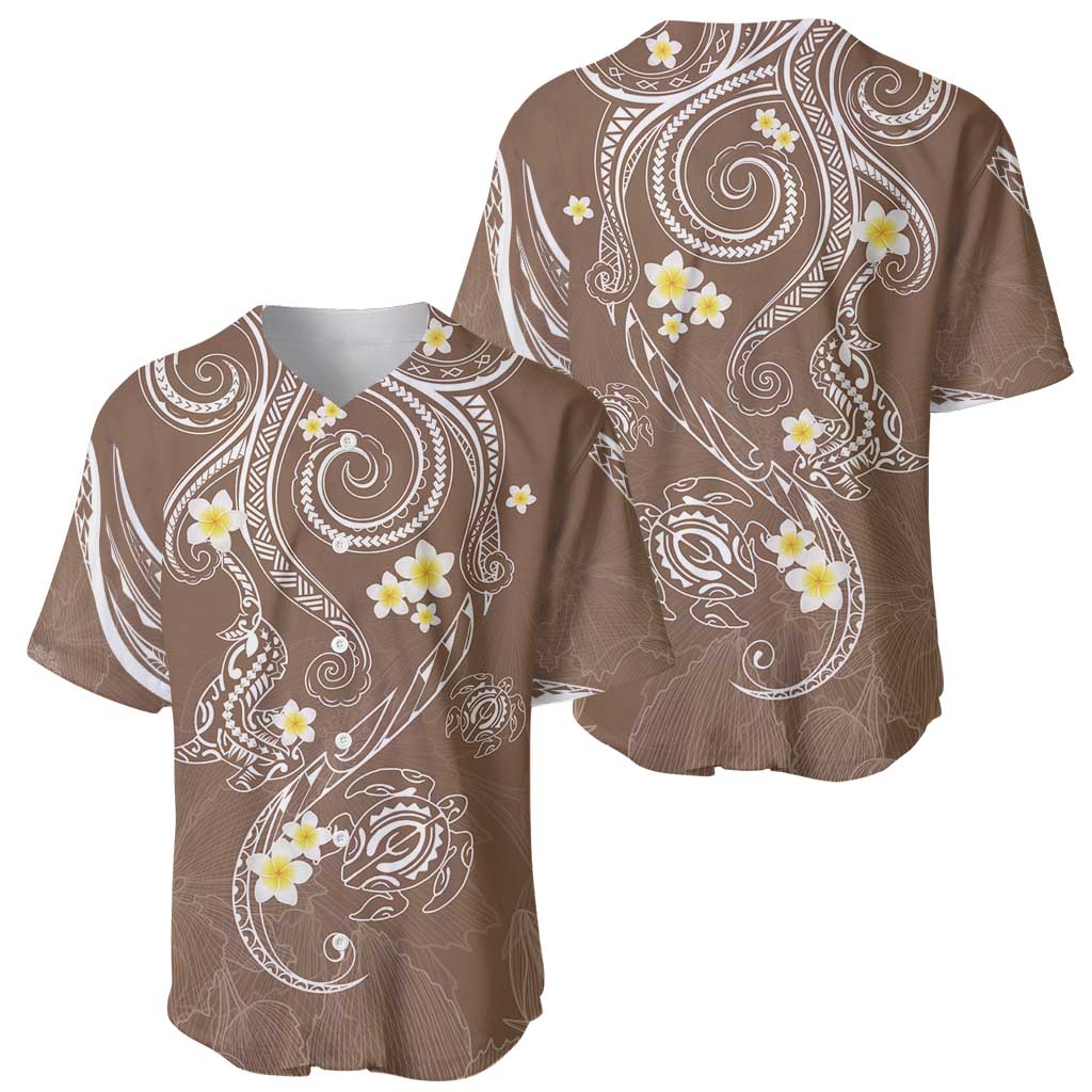 Polynesia Tribal Baseball Jersey Mocha Plumeria Tentacles