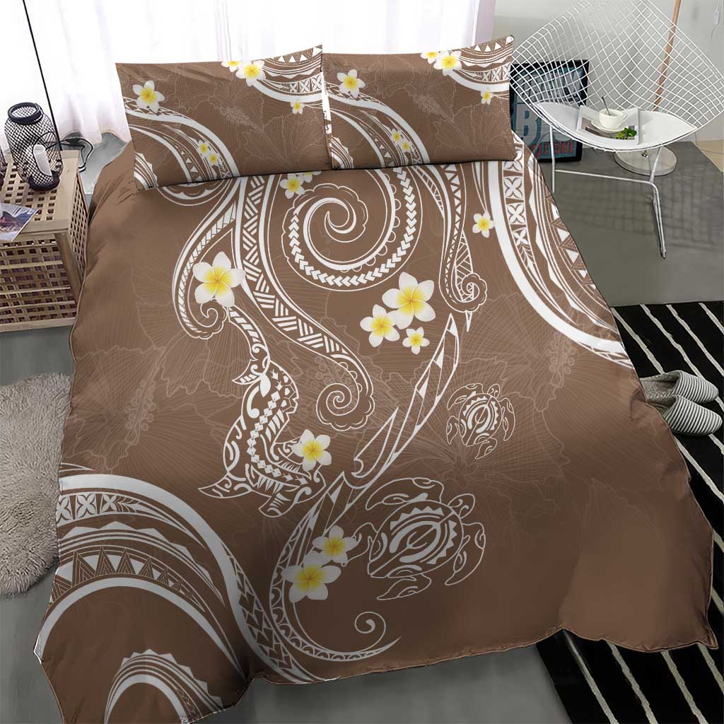 Polynesia Tribal Bedding Set Mocha Plumeria Tentacles