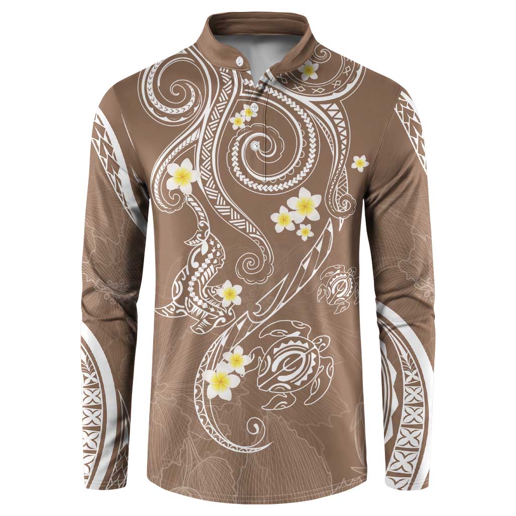 Polynesia Tribal Button Sweatshirt Mocha Plumeria Tentacles LT7 Mocha - Polynesian Pride