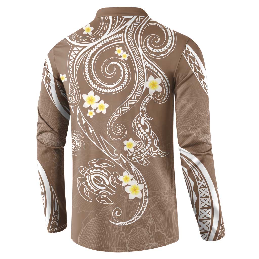 Polynesia Tribal Button Sweatshirt Mocha Plumeria Tentacles LT7 - Polynesian Pride