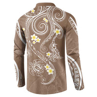 Polynesia Tribal Button Sweatshirt Mocha Plumeria Tentacles LT7 - Polynesian Pride