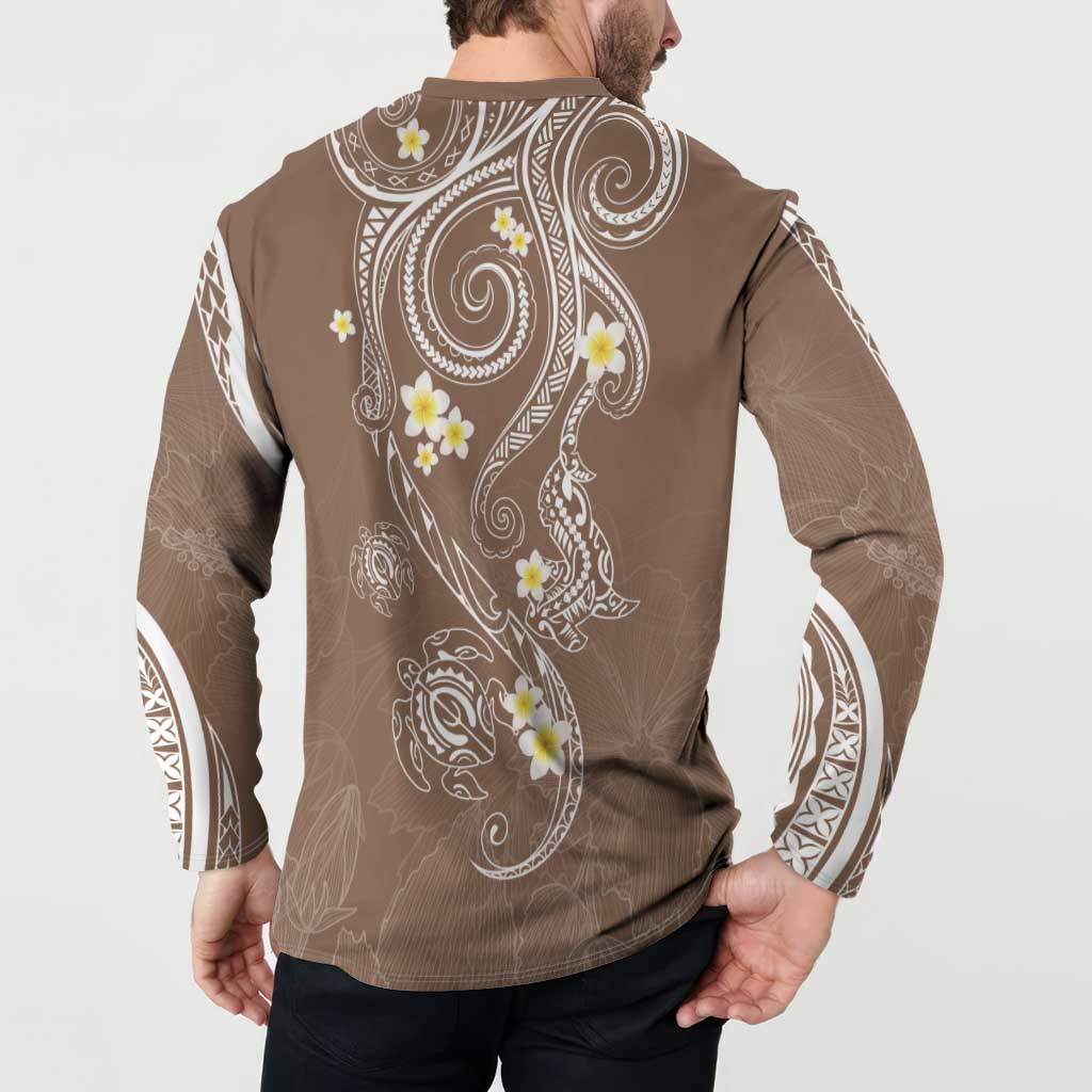 Polynesia Tribal Button Sweatshirt Mocha Plumeria Tentacles LT7 - Polynesian Pride