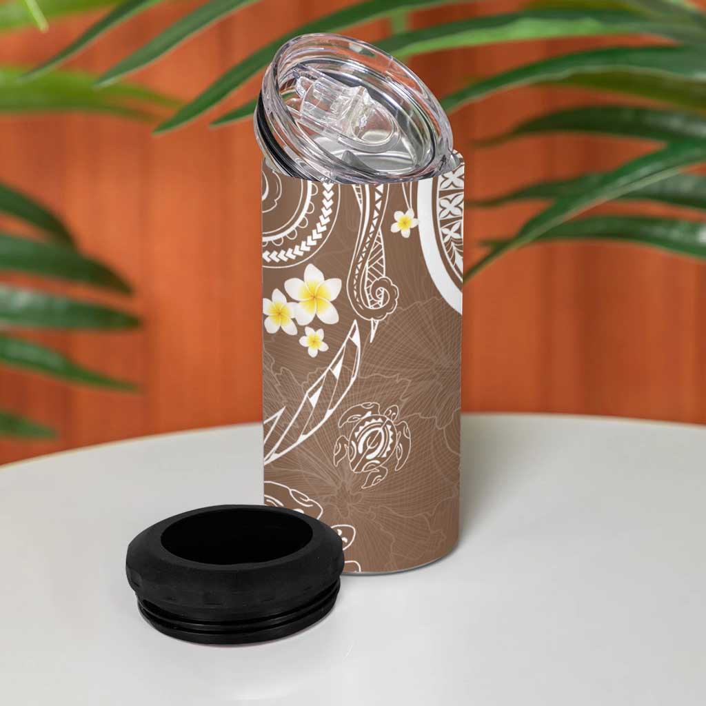 Polynesia Tribal 4 in 1 Can Cooler Tumbler Mocha Plumeria Tentacles LT7 - Polynesian Pride