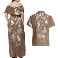 Polynesia Tribal Couples Matching Off Shoulder Maxi Dress and Hawaiian Shirt Mocha Plumeria Tentacles LT7 - Polynesian Pride