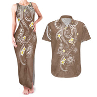 Polynesia Tribal Couples Matching Tank Maxi Dress and Hawaiian Shirt Mocha Plumeria Tentacles LT7 Mocha - Polynesian Pride