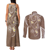 Polynesia Tribal Couples Matching Tank Maxi Dress and Long Sleeve Button Shirt Mocha Plumeria Tentacles LT7 - Polynesian Pride