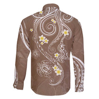 Polynesia Tribal Family Matching Long Sleeve Bodycon Dress and Hawaiian Shirt Mocha Plumeria Tentacles