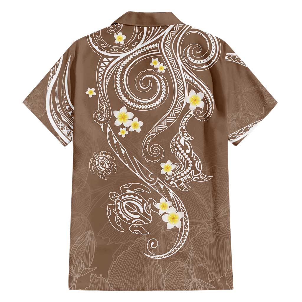 Polynesia Tribal Family Matching Short Sleeve Bodycon Dress and Hawaiian Shirt Mocha Plumeria Tentacles