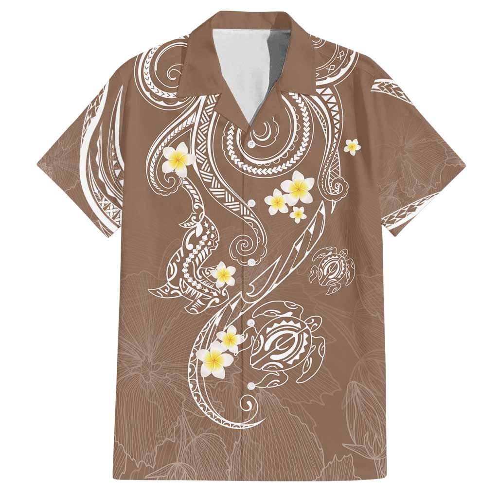 Polynesia Tribal Family Matching Tank Maxi Dress and Hawaiian Shirt Mocha Plumeria Tentacles