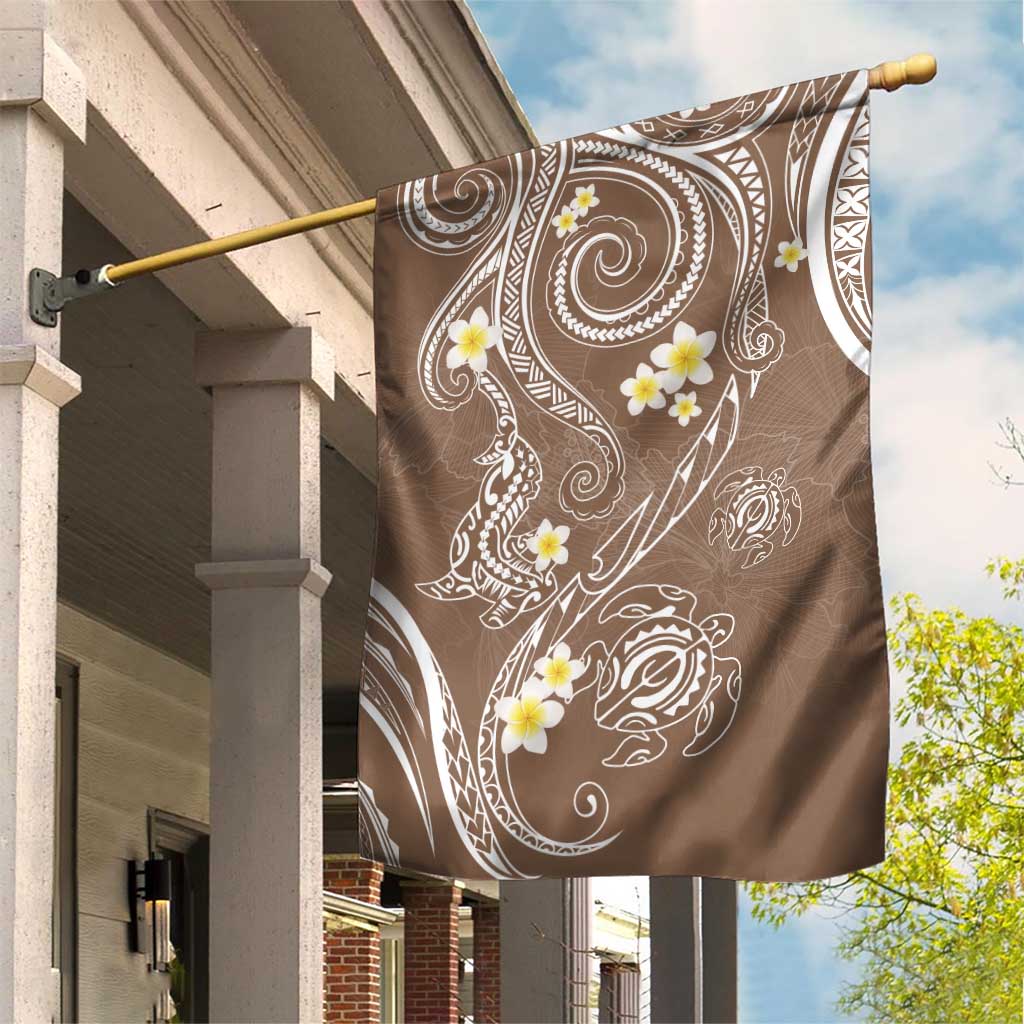 Polynesia Tribal Garden Flag Mocha Plumeria Tentacles LT7 House Flag Mocha - Polynesian Pride
