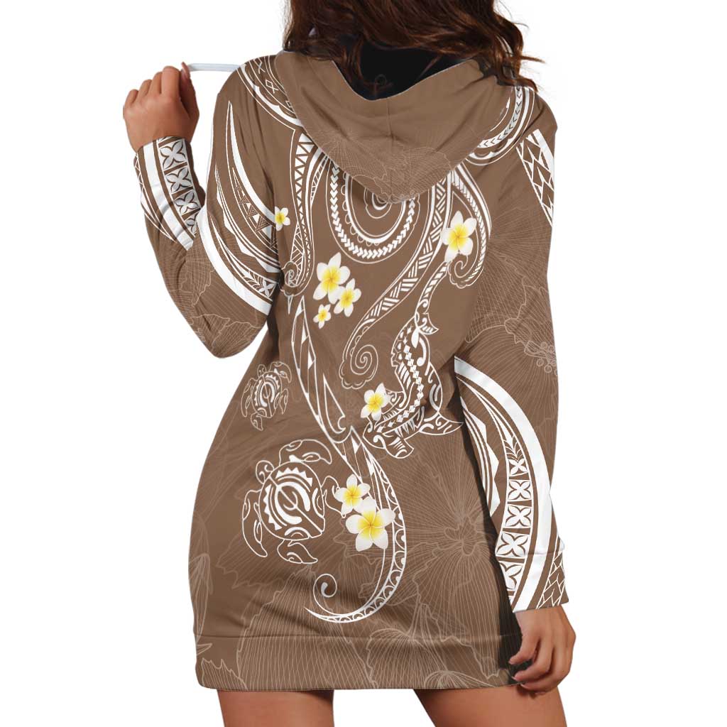 Polynesia Tribal Hoodie Dress Mocha Plumeria Tentacles LT7 - Polynesian Pride
