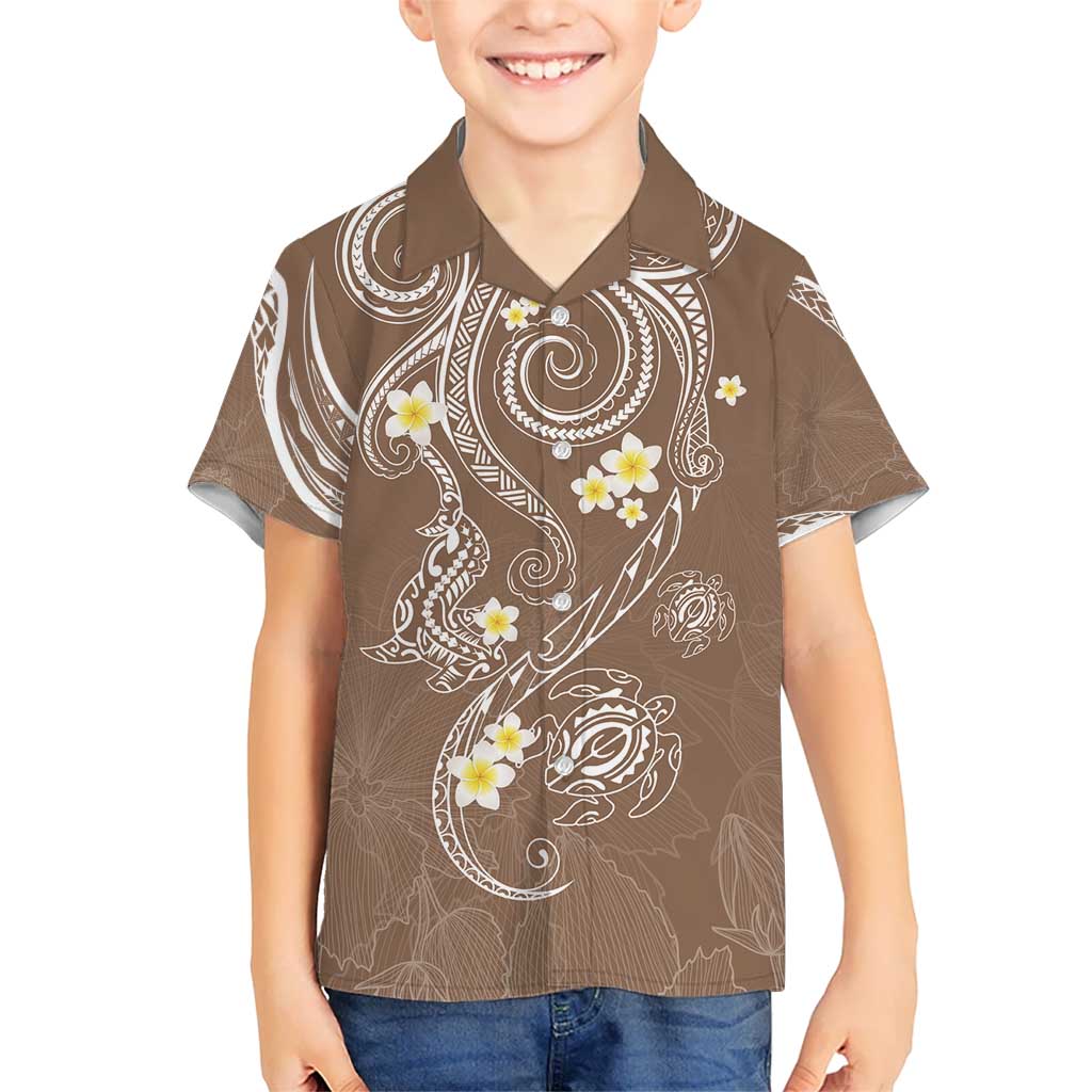 Polynesia Tribal Kid Hawaiian Shirt Mocha Plumeria Tentacles