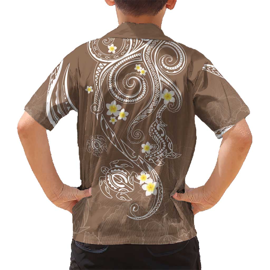 Polynesia Tribal Kid Hawaiian Shirt Mocha Plumeria Tentacles