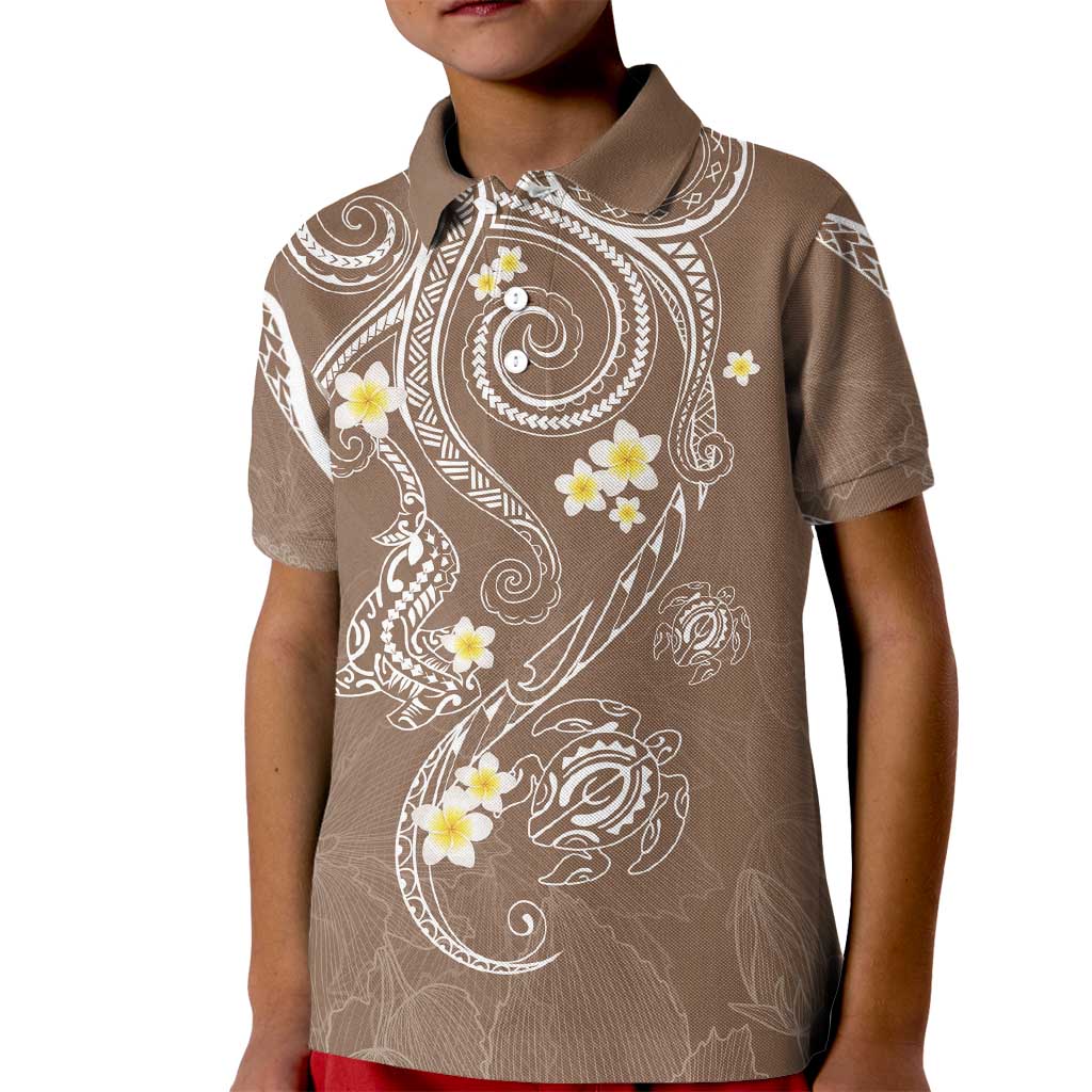 Polynesia Tribal Kid Polo Shirt Mocha Plumeria Tentacles