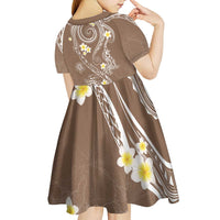 Polynesia Tribal Kid Short Sleeve Dress Mocha Plumeria Tentacles