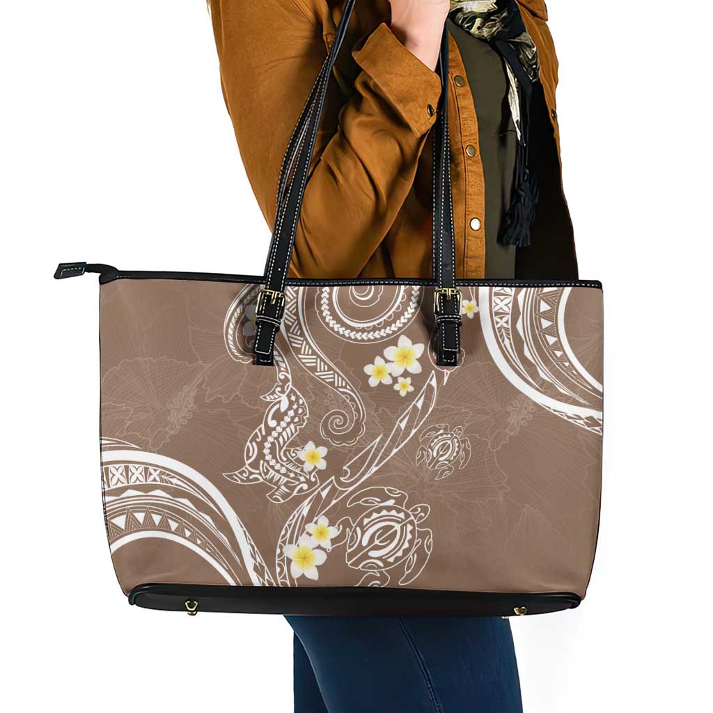 Polynesia Tribal Leather Tote Bag Mocha Plumeria Tentacles LT7 - Polynesian Pride