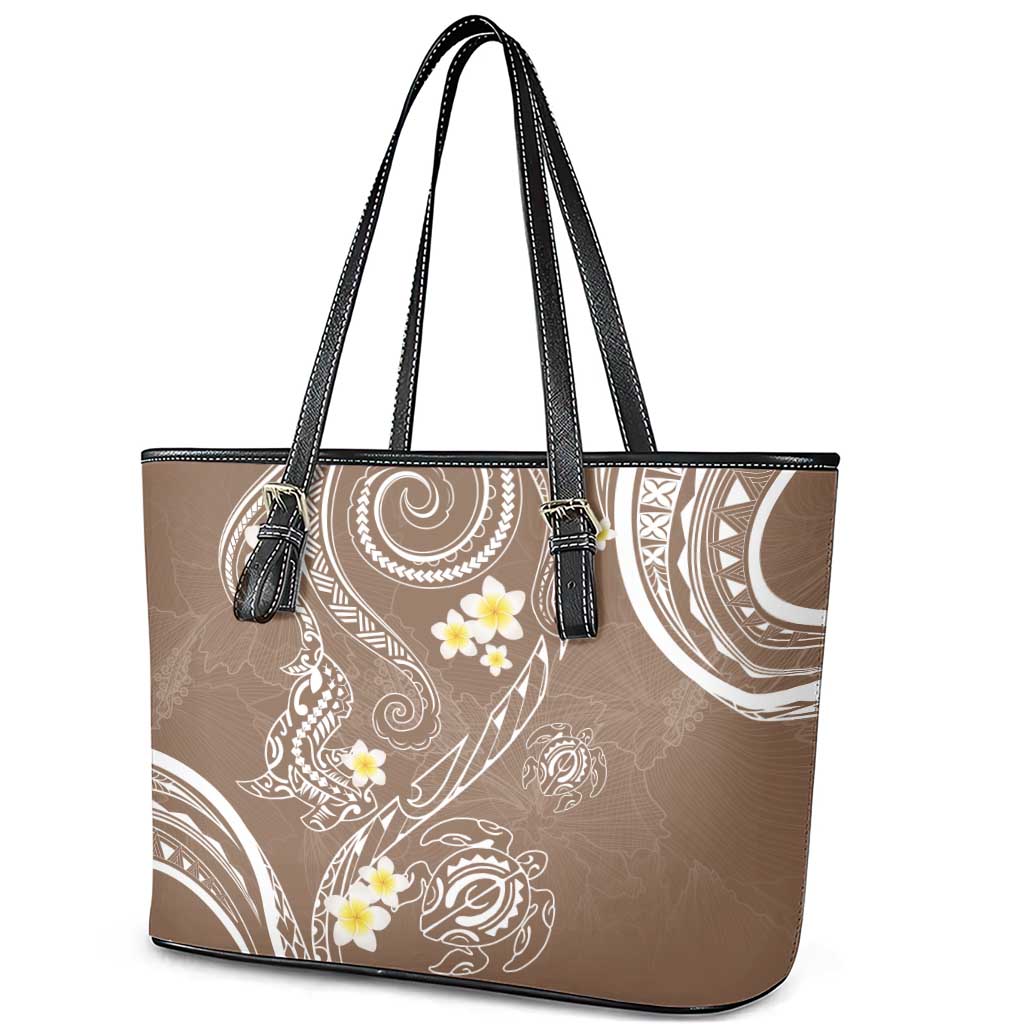 Polynesia Tribal Leather Tote Bag Mocha Plumeria Tentacles LT7 - Polynesian Pride