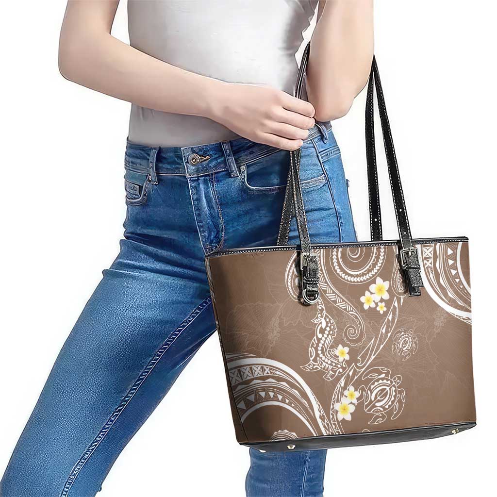 Polynesia Tribal Leather Tote Bag Mocha Plumeria Tentacles LT7 - Polynesian Pride