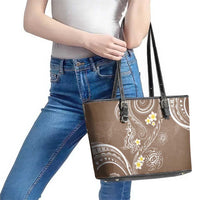 Polynesia Tribal Leather Tote Bag Mocha Plumeria Tentacles LT7 - Polynesian Pride