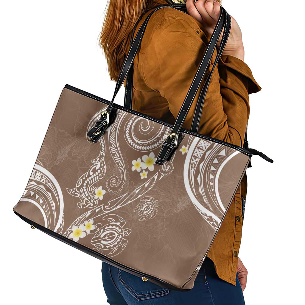 Polynesia Tribal Leather Tote Bag Mocha Plumeria Tentacles LT7 - Polynesian Pride