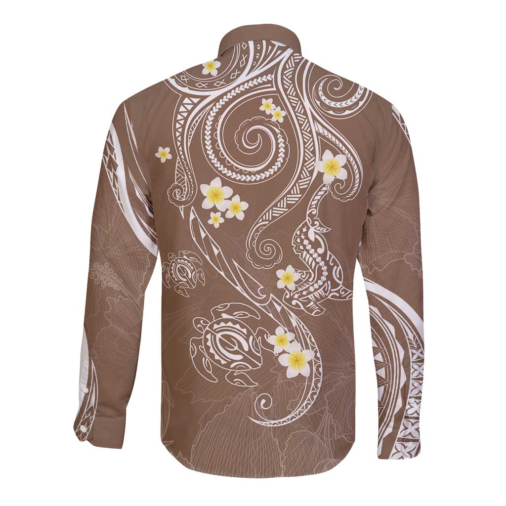 Polynesia Tribal Long Sleeve Button Shirt Mocha Plumeria Tentacles LT7 - Polynesian Pride