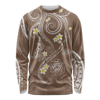 Polynesia Tribal Long Sleeve Shirt Mocha Plumeria Tentacles LT7 Unisex Mocha - Polynesian Pride