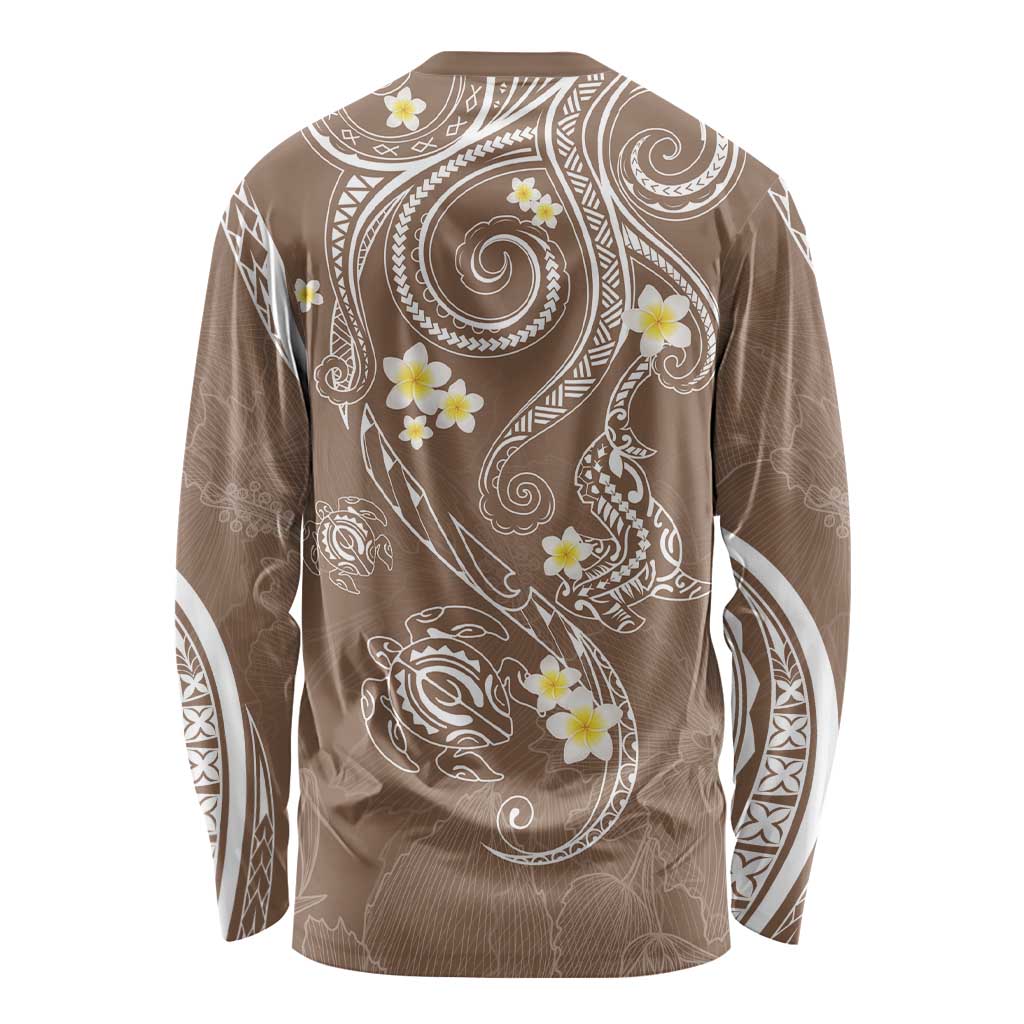 Polynesia Tribal Long Sleeve Shirt Mocha Plumeria Tentacles LT7 - Polynesian Pride