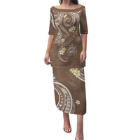 Polynesia Tribal Puletasi Mocha Plumeria Tentacles LT7 Long Dress Mocha - Polynesian Pride