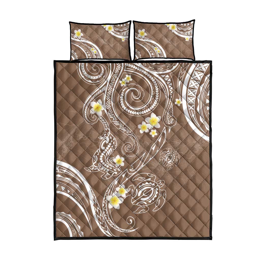 Polynesia Tribal Quilt Bed Set Mocha Plumeria Tentacles LT7 - Polynesian Pride