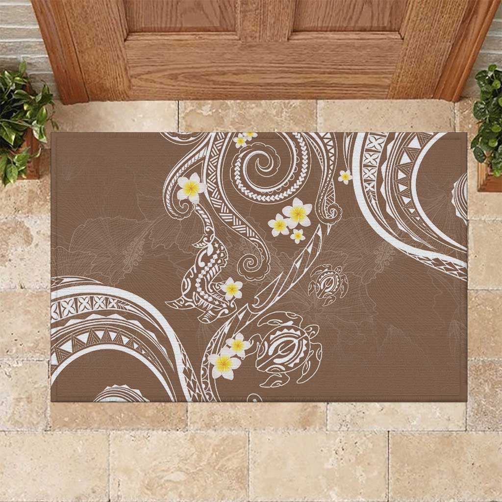 Polynesia Tribal Rubber Doormat Mocha Plumeria Tentacles