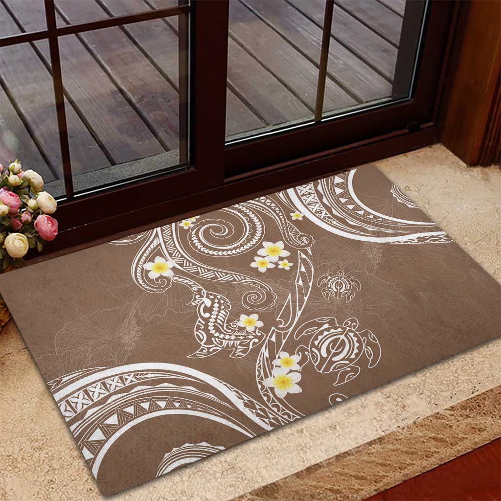 Polynesia Tribal Rubber Doormat Mocha Plumeria Tentacles