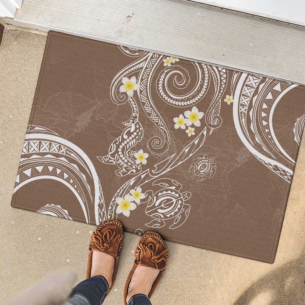 Polynesia Tribal Rubber Doormat Mocha Plumeria Tentacles