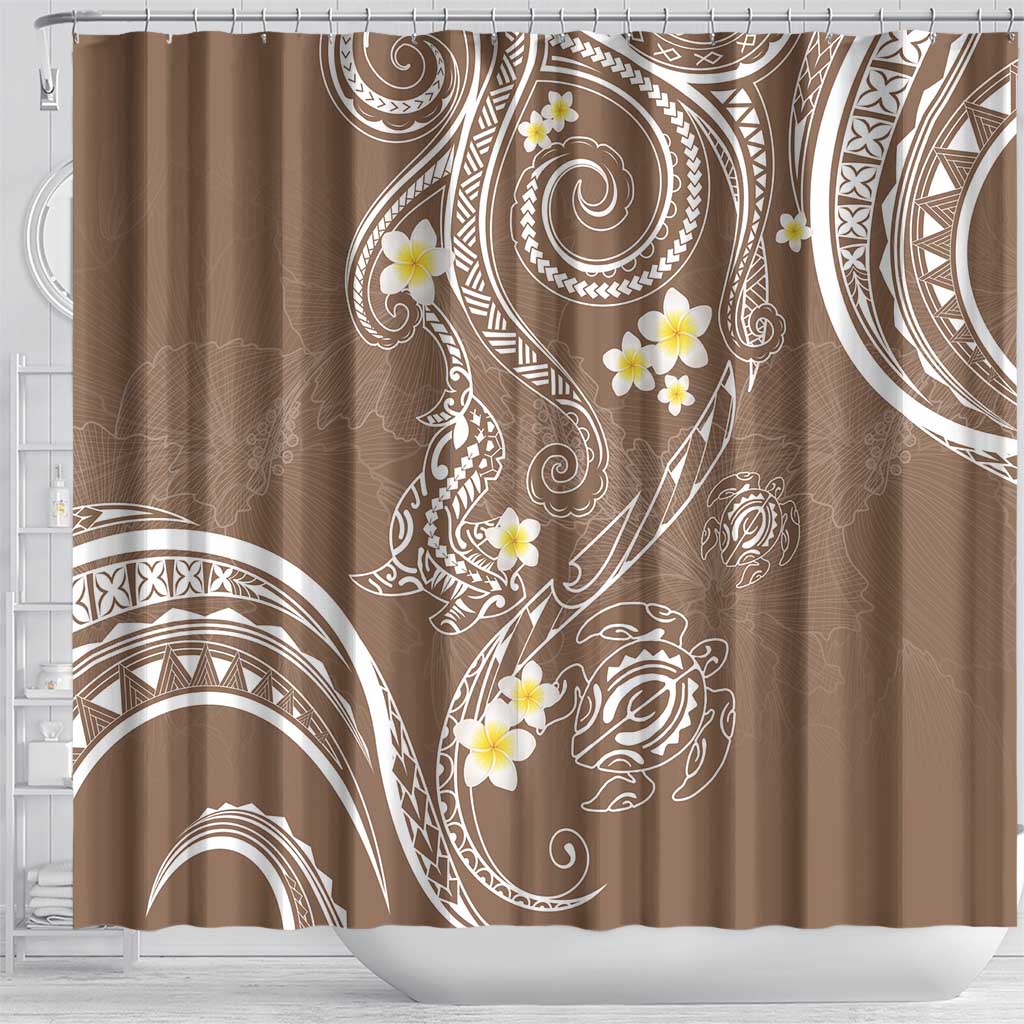 Polynesia Tribal Shower Curtain Mocha Plumeria Tentacles